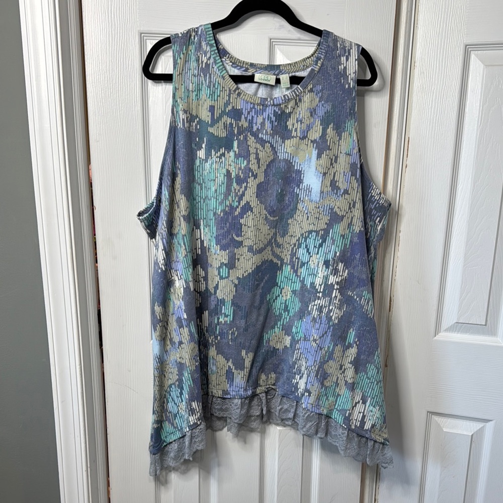 Floral Sleeveless Top - Blue and Green